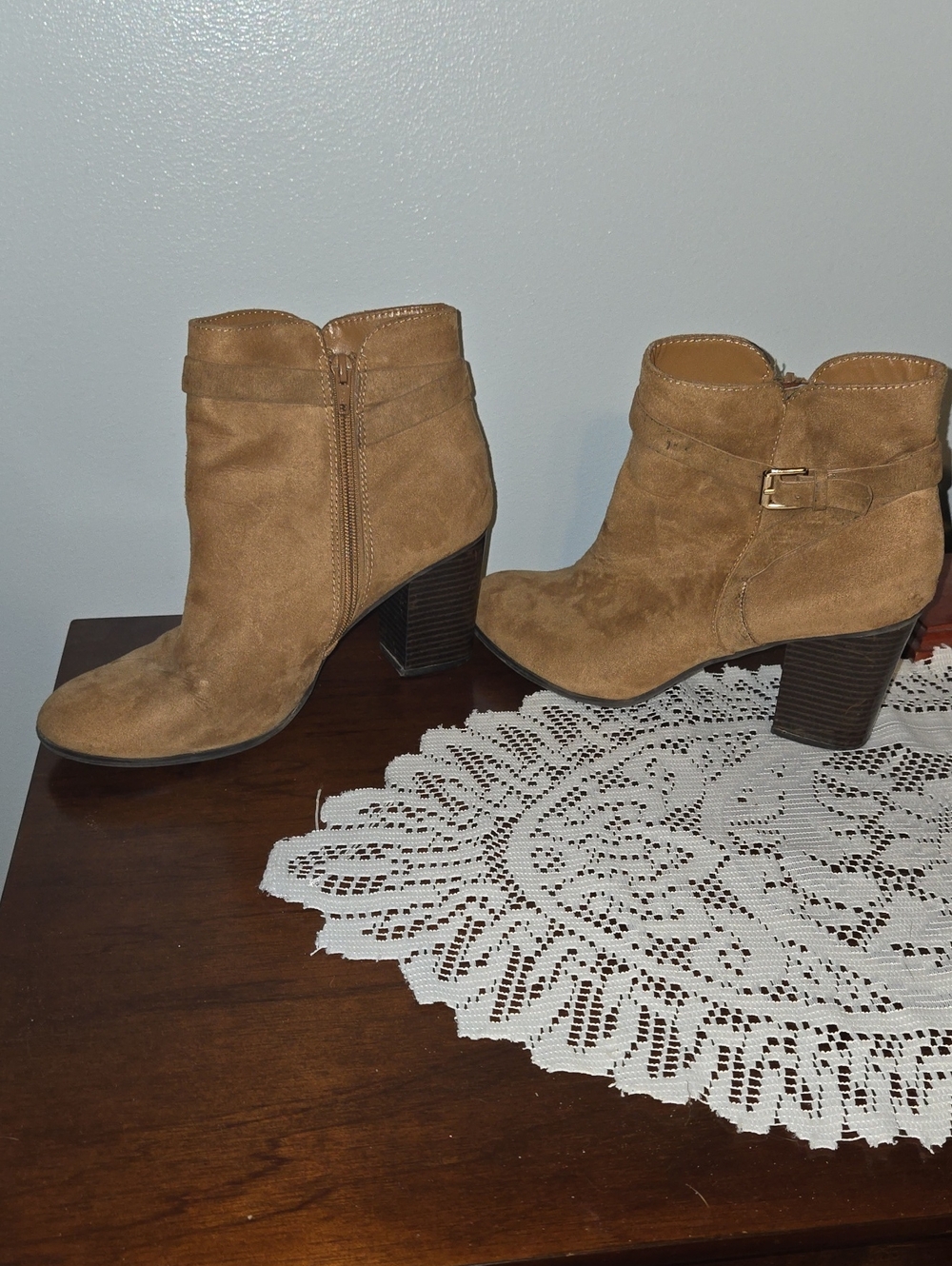 Women’s Suede Ankle Boots in Tan - Stylish Block Heel